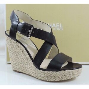 Michael Kors Giovanna Platform Wedge Sandals Heels Espadrille Black Size 9.5